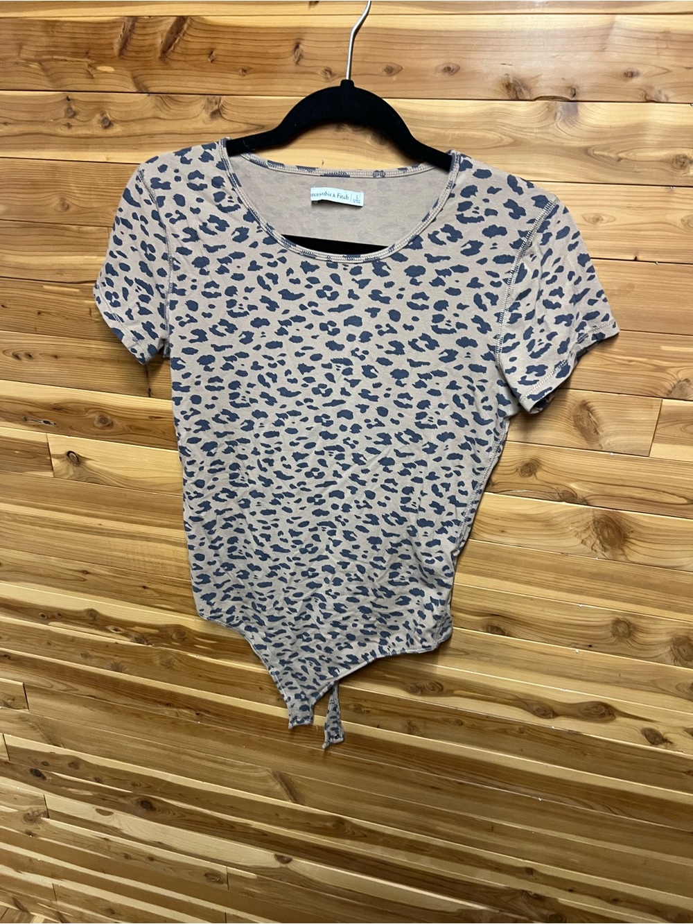 Abercrombie & Fitch Taupe and Navy Leopard Tie-Front Bodysuit